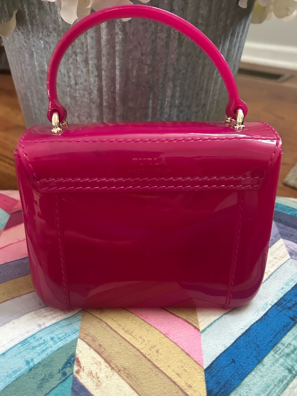 Furla Hot Pink Jelly Mini Top-Handle Bag with Gold Hardware - Picture 3 of 9